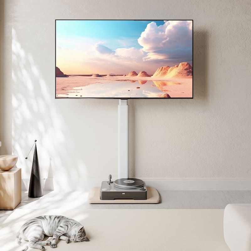 FITUEYES Sturdy Wood Base Floor Stand TV Mount for 32-70 inch TVs - White