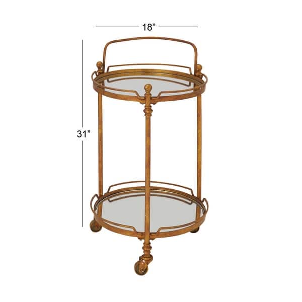 Brass Metal Rolling 2 Mirrored Shelves Bar Cart with Wheels and Handle
