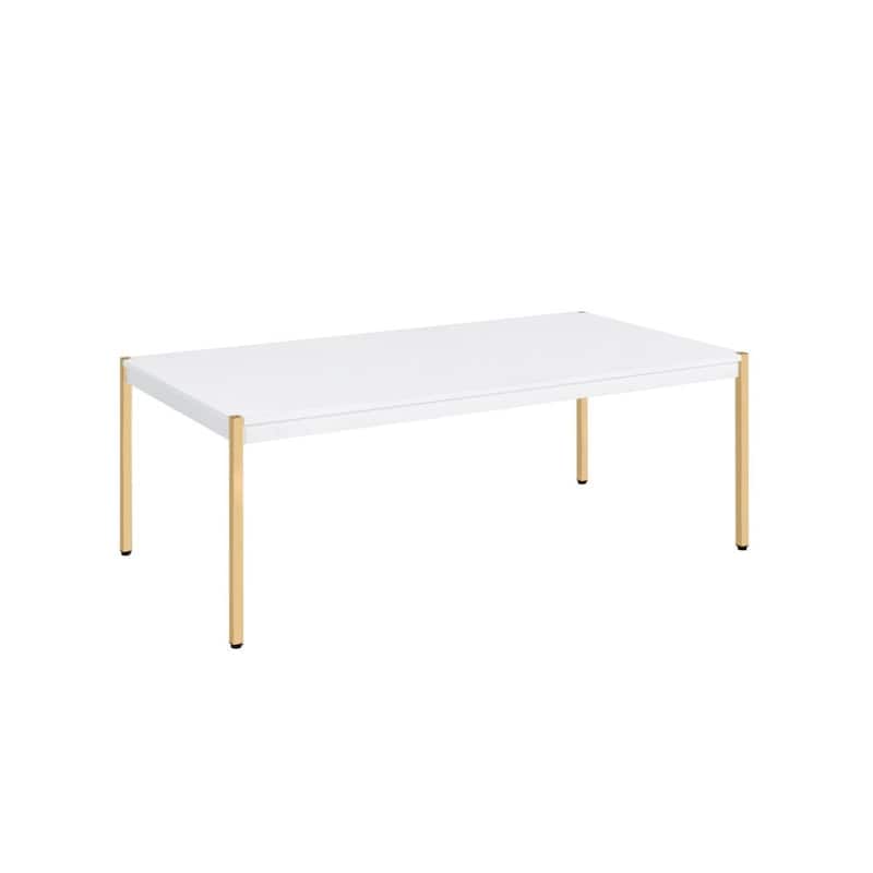 48 Inch White and Gold Wood and Metal Coffee Table for Living Room or Office - 48” x 24” x 18” - White-Gold