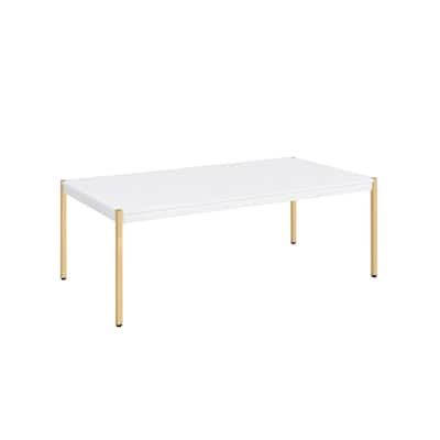 48 Inch White and Gold Wood and Metal Coffee Table for Living Room or Office - 48” x 24” x 18”