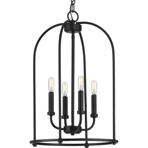 Leyden Collection 4-Light Matte Black Farmhouse Foyer Pendant Light - 15 in x 15 in x 23 in