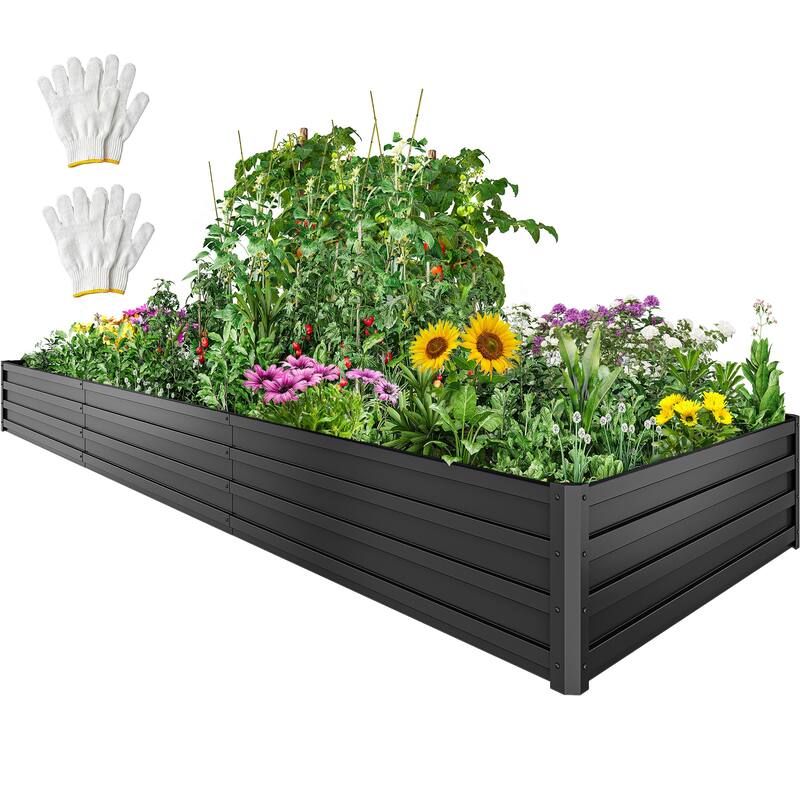 Moasis Outdoor Metal Raised Garden Bed with Gloves
