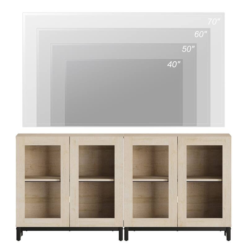 WAMPAT Modern TV Stand with Glass Doors for 110 inch TVs, Entertainment Center Console with Adjustable Shelves and Metal Base