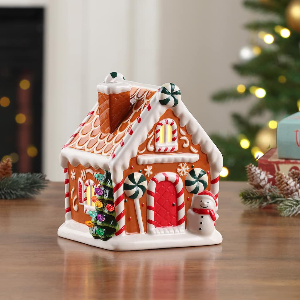 7" Nostalgic Ceramic Lit Gingerbread House - Brown