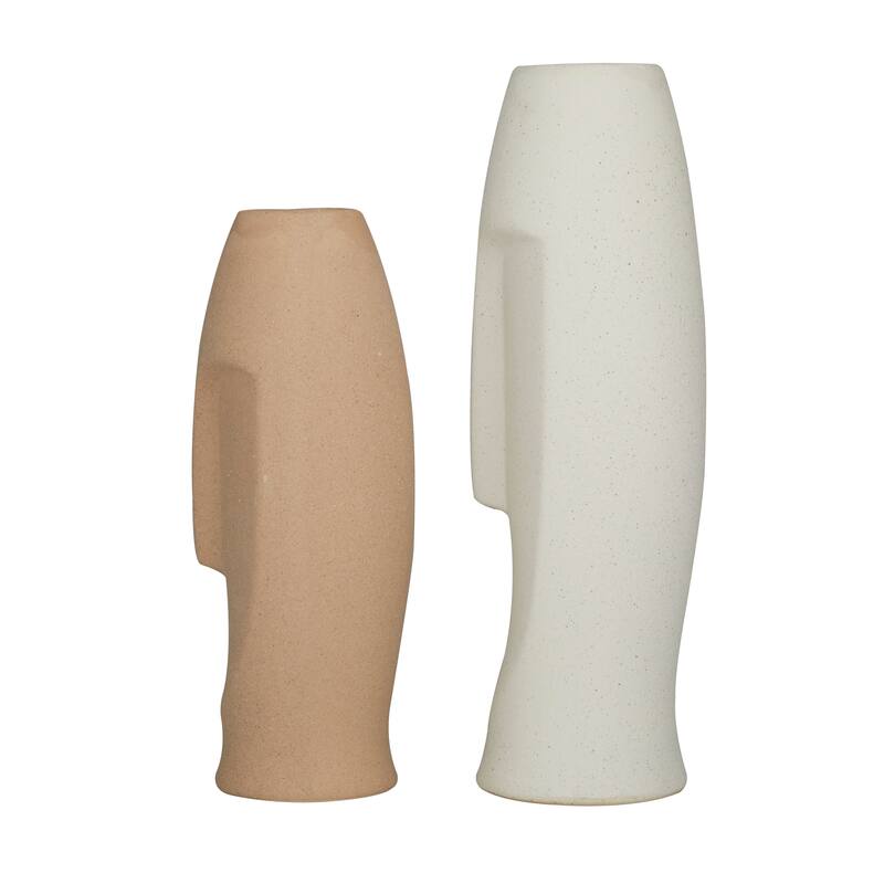 Beige Ceramic Easter Island Head Vase (Set of 2)