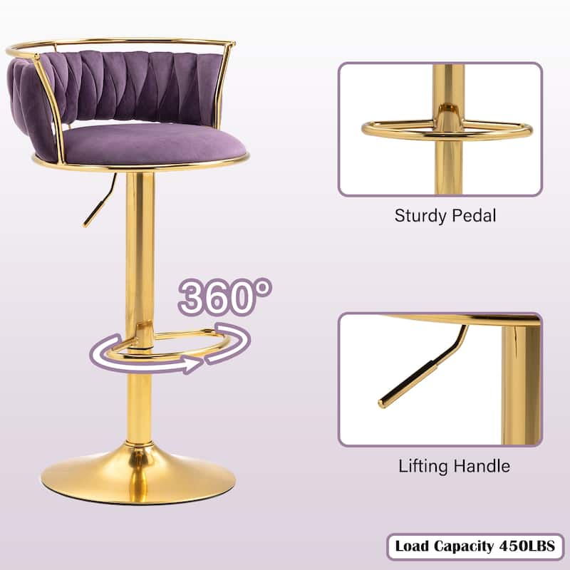 Modern Velvet 26" Adjustable Swivel Bar Stools (Set of 4)