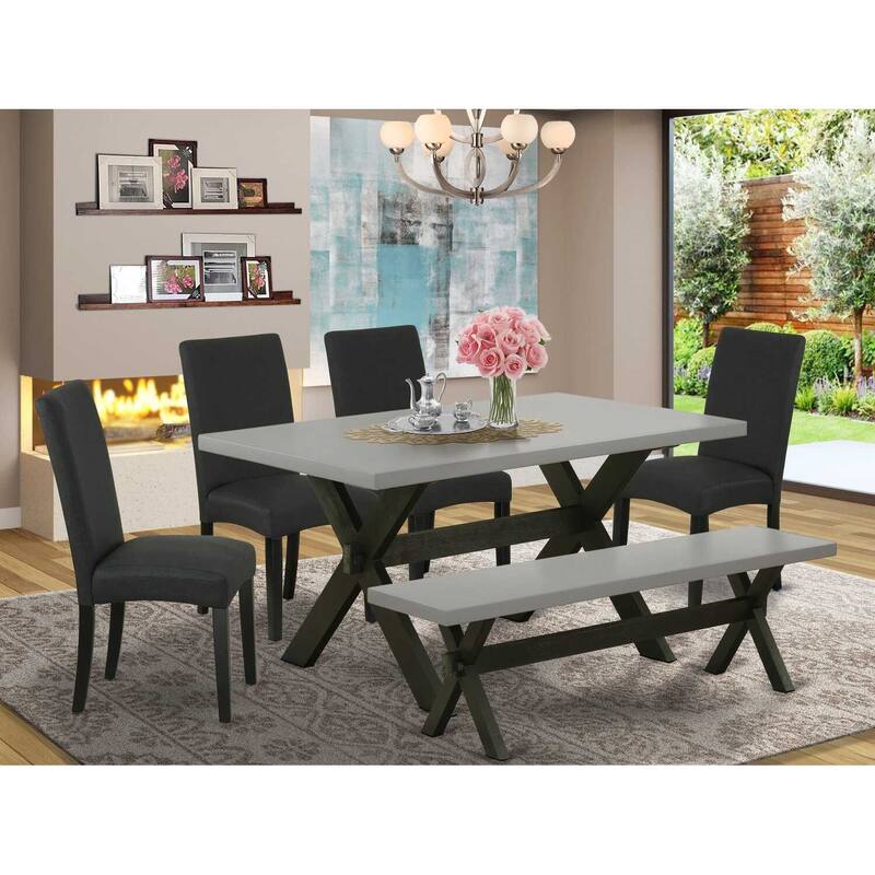 6-Piece Natural Oak Finish Solid Wood Top dining Table with 1-Bench and 4-Chairs with