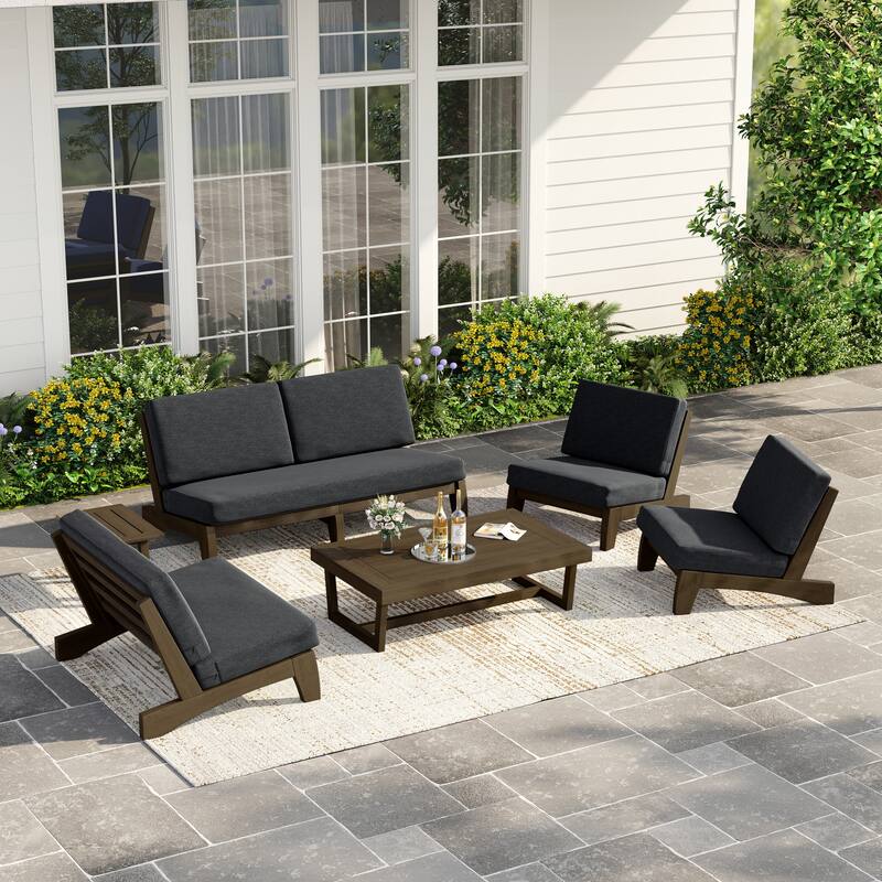 Casual Large Teak Outdoor Patio Conversation Set
