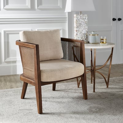 Celann Walnut Finish Fabric Cane Accent Chair by iNSPIRE Q Modern