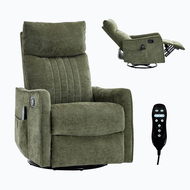 Swivel Recliner Chair with Heat & Massage, Heavy Duty Manual Recliner Chair, Glider Rocker Chair with Side Pocket