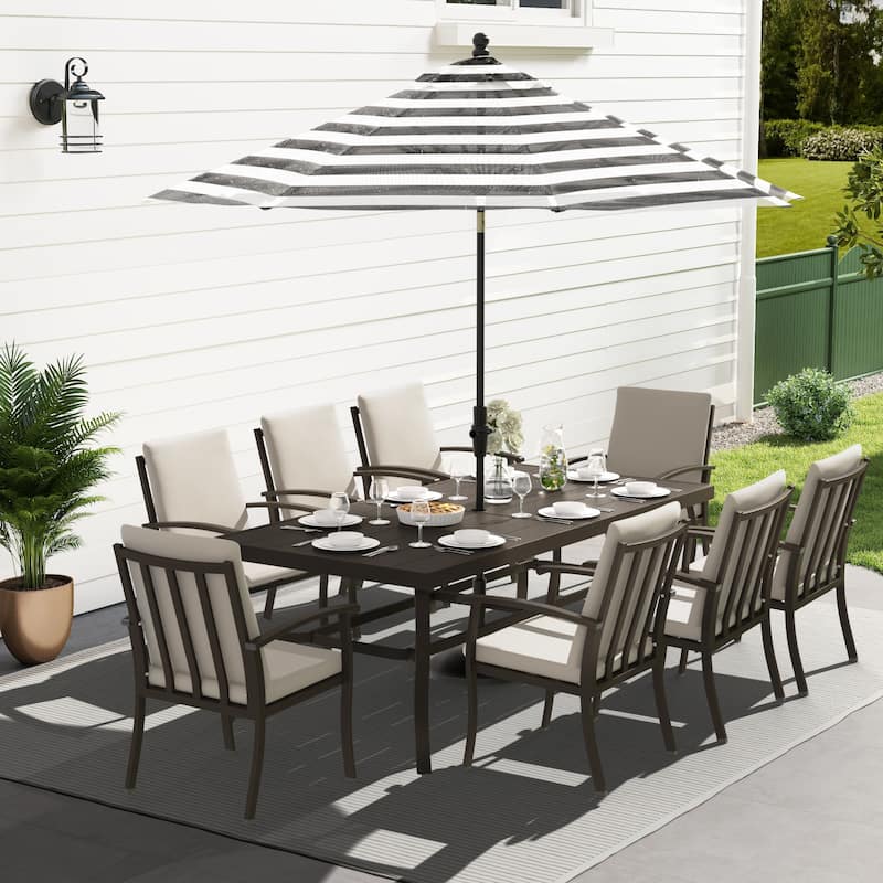 EGEIROS LIFE AluLux 9-Piece Aluminum Patio Dining Set with Washable Cushions