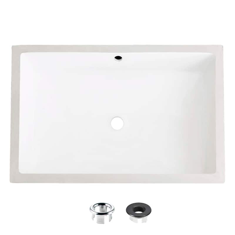 STYLISH 24.5 inches Rectangular Undermount Ceramic Bathroom Sink with 2 Overflow Finishes - 24.5 " x 16.5" x 6.5"