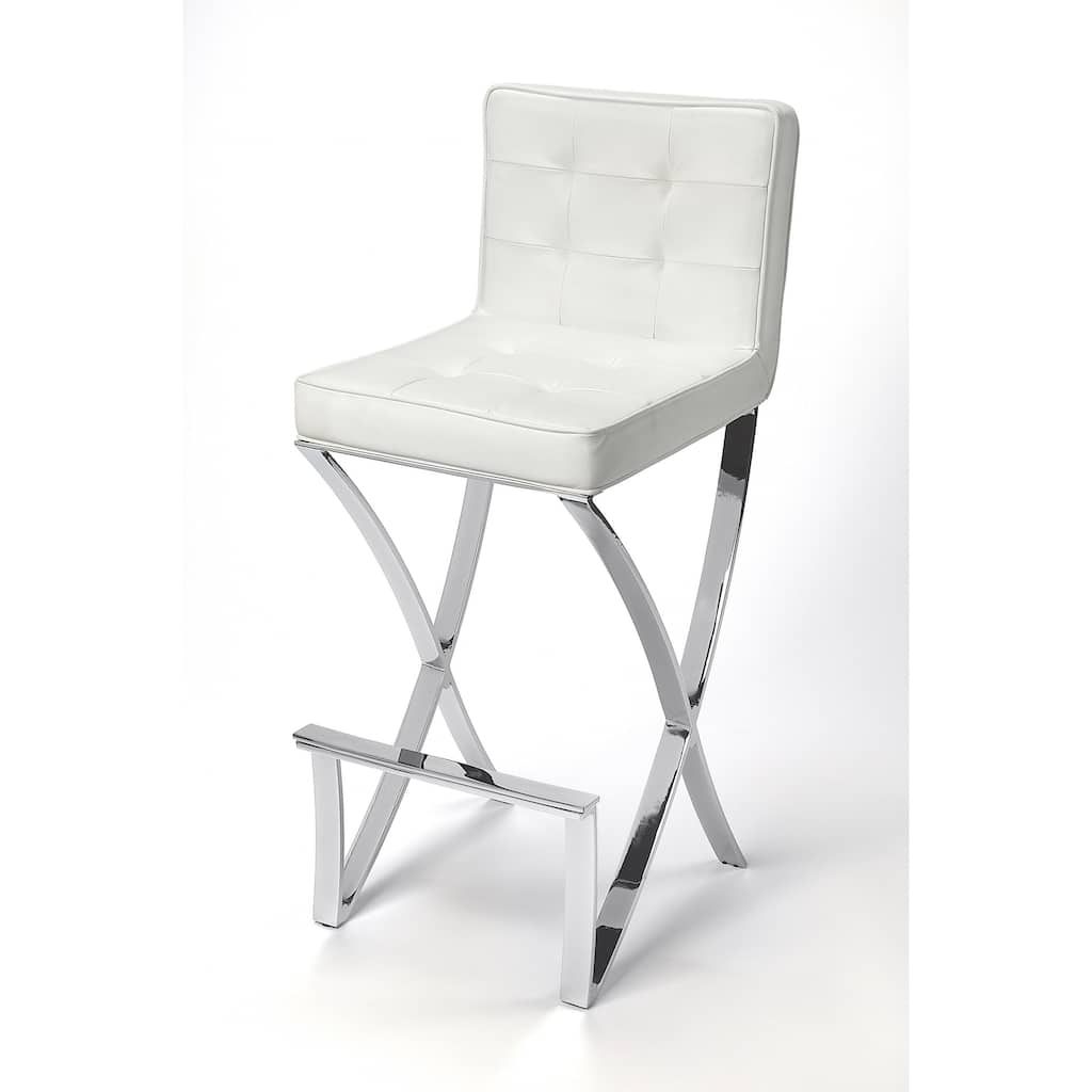 Modern White Faux Leather Bar Stool - 40.5"H x 16.5"W x 19"D