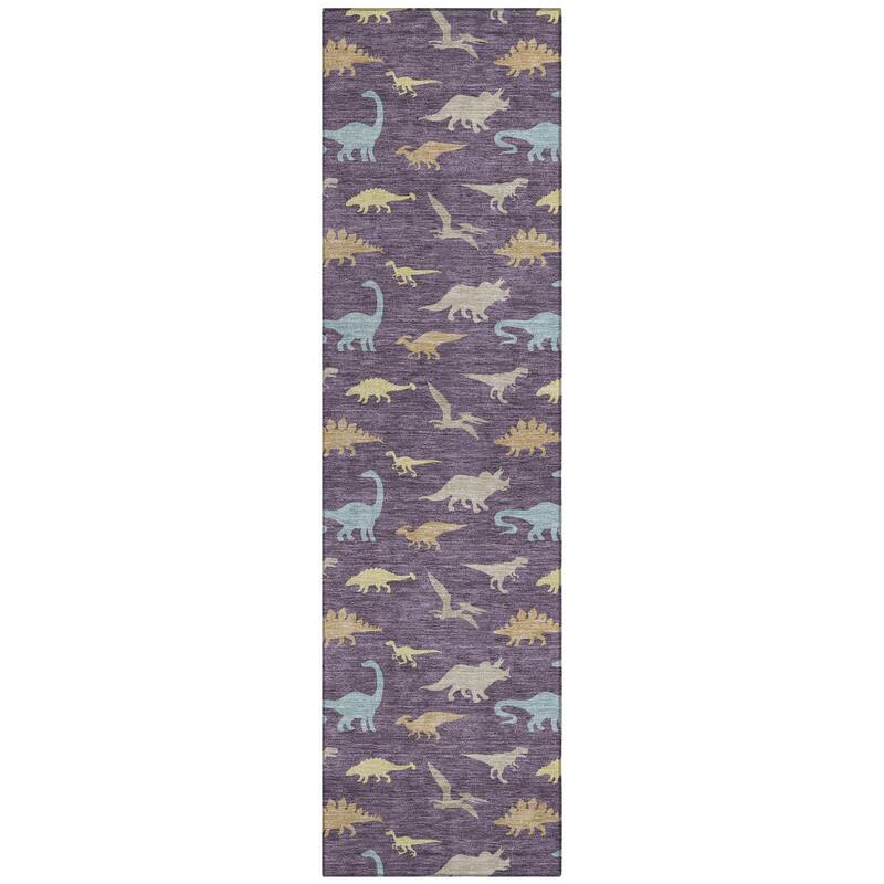 Machine Washable Indoor/ Outdoor Modern Dinosaur Chantille Rug