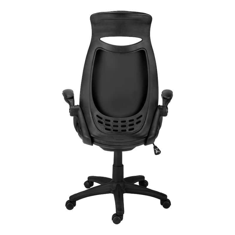 High Back Black Leather-Look Executive Office Chair with Flip-Up Armrests, Tilt Control and Casters