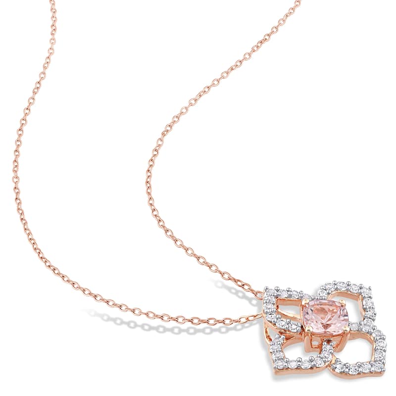 Miadora Morganite & White Topaz Quatrefoil Earrings & Necklace Set in Rose Plated Sterling Silver