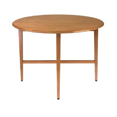 42" light oak beige round wooden drop leaf dining table