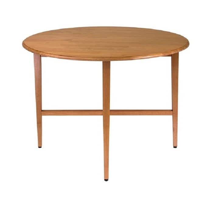 42" light oak beige round wooden drop leaf dining table