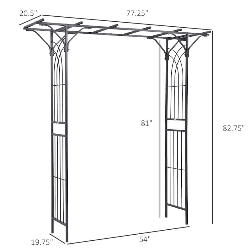 Outsunny 82” Decorative Metal Garden Trellis Arch with Durable Steel Tubing & Elegant Scrollwork, Perfect for Weddings