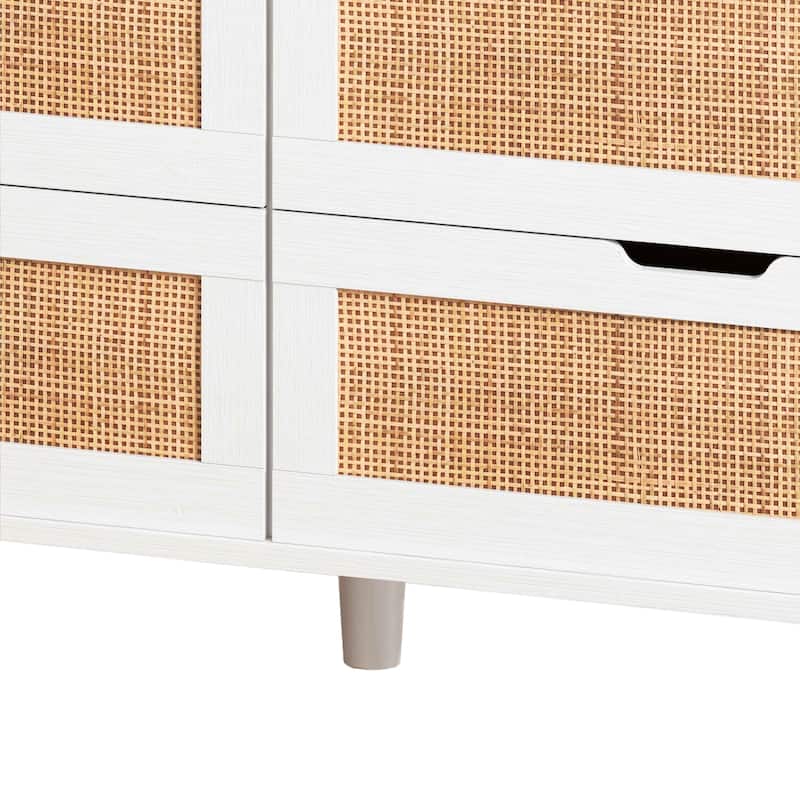 43.31"6-Drawers Rattan Storage Cabinet Rattan Drawer with LED Lights and Power Outlet