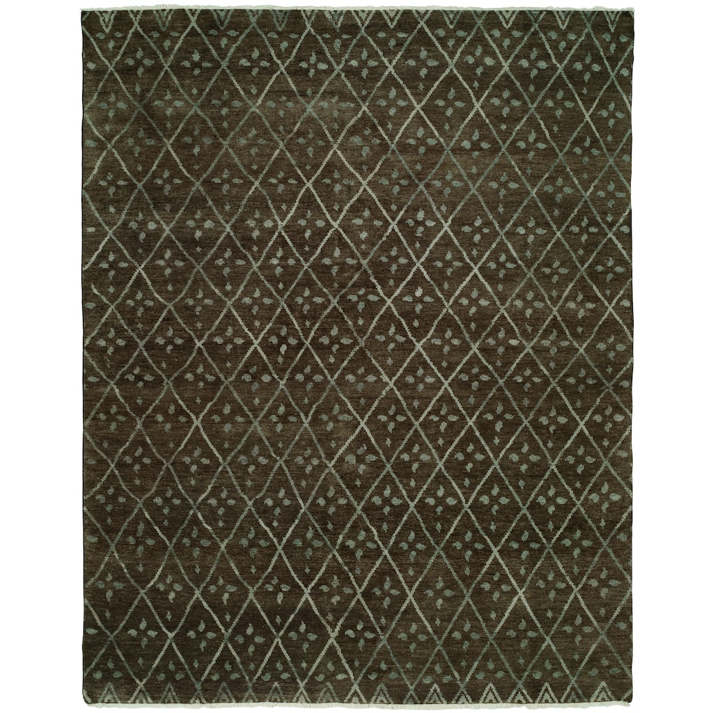 Transitional Brown Hand-Knotted Wool Area Rug