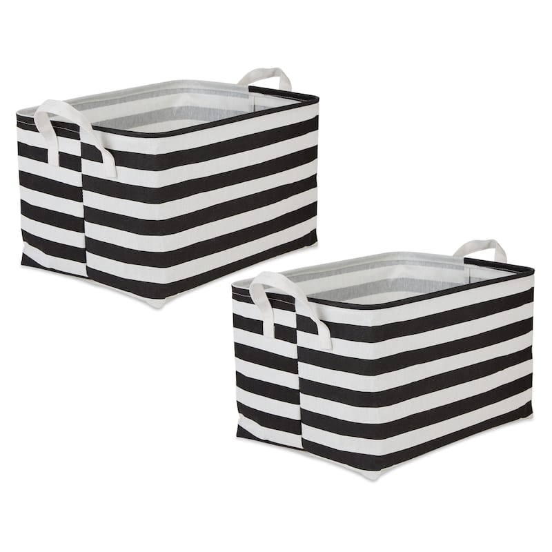 Cotton Polyester Laundry Bin Stripe Rectangle (Set of 2) - Black Stripe - Extra-Large Set, 12.5x17.5x10.5"