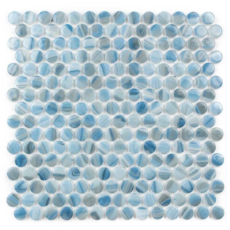 The Tile Life Eterna Penny 12x12 Tourmaline Round Glass Mosaic Floor, Wall & Backsplash Tile