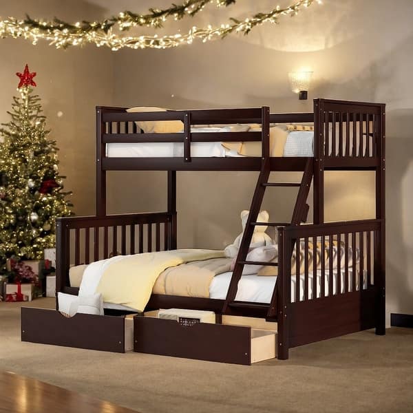 slide 2 of 17, Artsy Twin-Over-Full Bunk Bed with Ladders and Two Storage Drawers, Maximized space, Solid Construction, Espresso Espresso