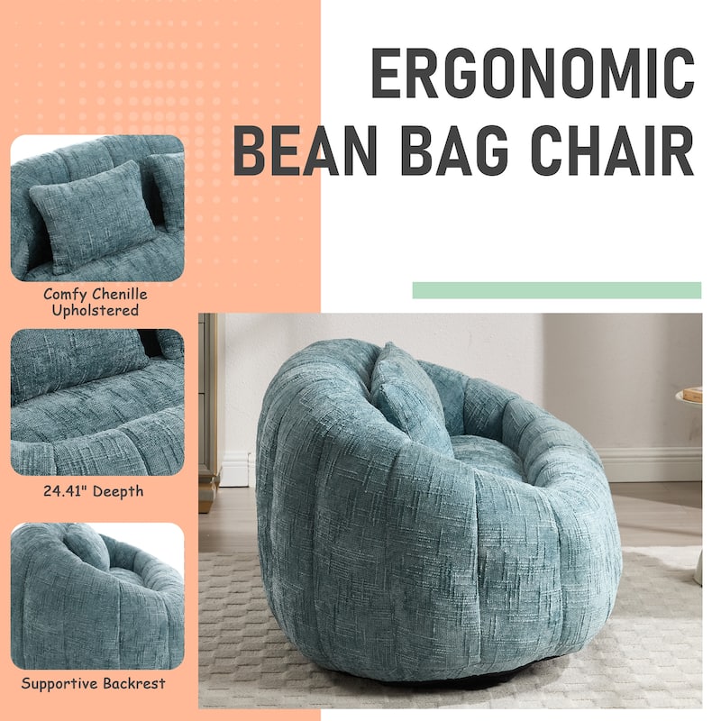 HOMEFUN Chenille Upholstered Durable Comfort Lounger High Back Bean Bag Loveseat Sofa