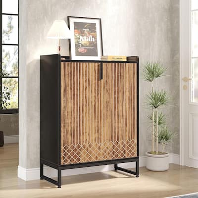 Sturdy 5-Tier Wood Shoe Cabinet with Doors for Entryway Hallway