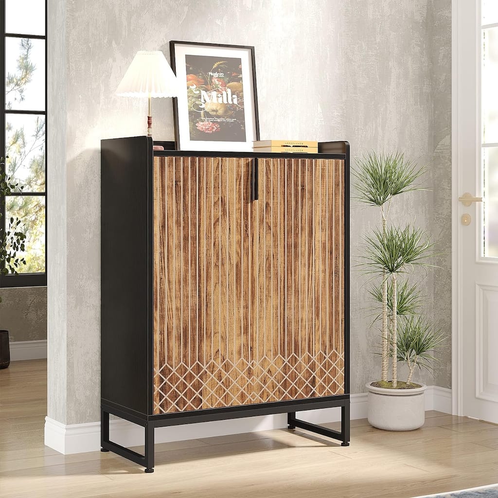 Sturdy 5-Tier Wood Shoe Cabinet with Doors for Entryway Hallway