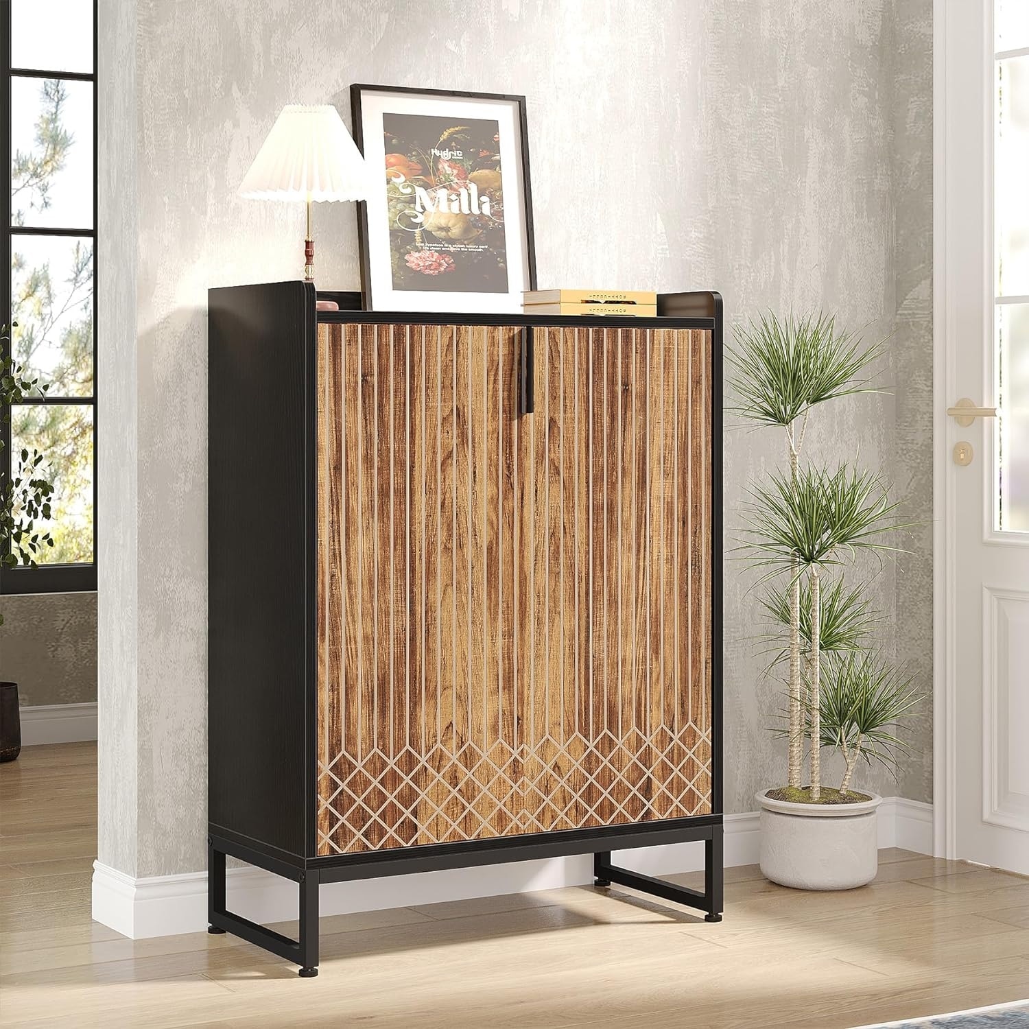 Sturdy 5-Tier Wood Shoe Cabinet with Doors for Entryway Hallway