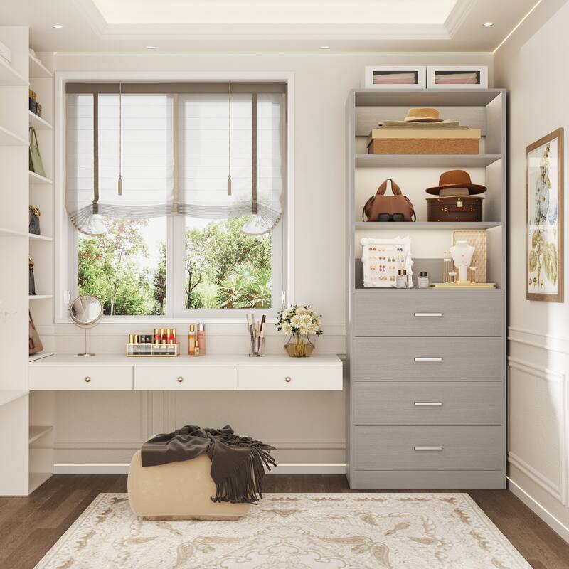 Freestanding Closet Organizer with 4 Drawers and 4 Shelves, Wooden Closet System for Walk-in Closet