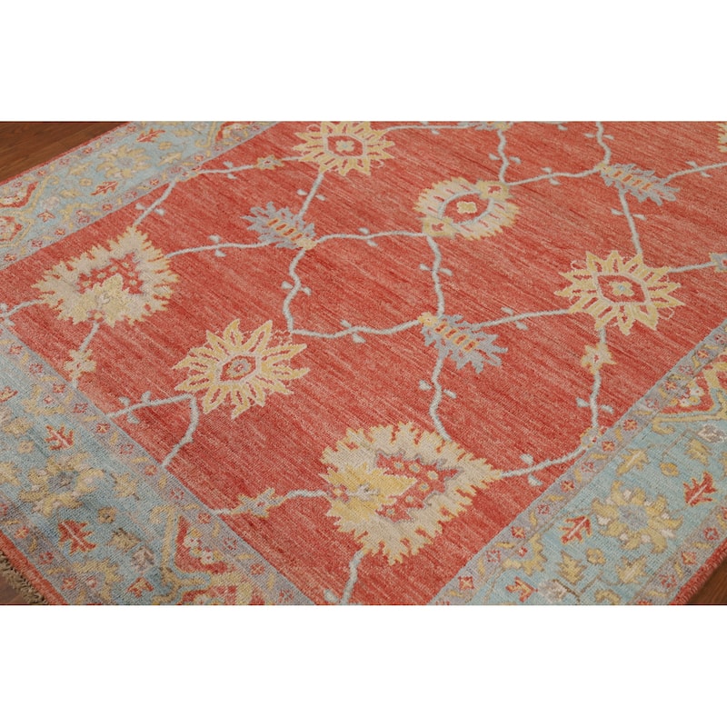 Vegetable Dye Oushak Turkish Rug Oriental Hand-Knotted Wool Carpet - 5'0"x 6'11"