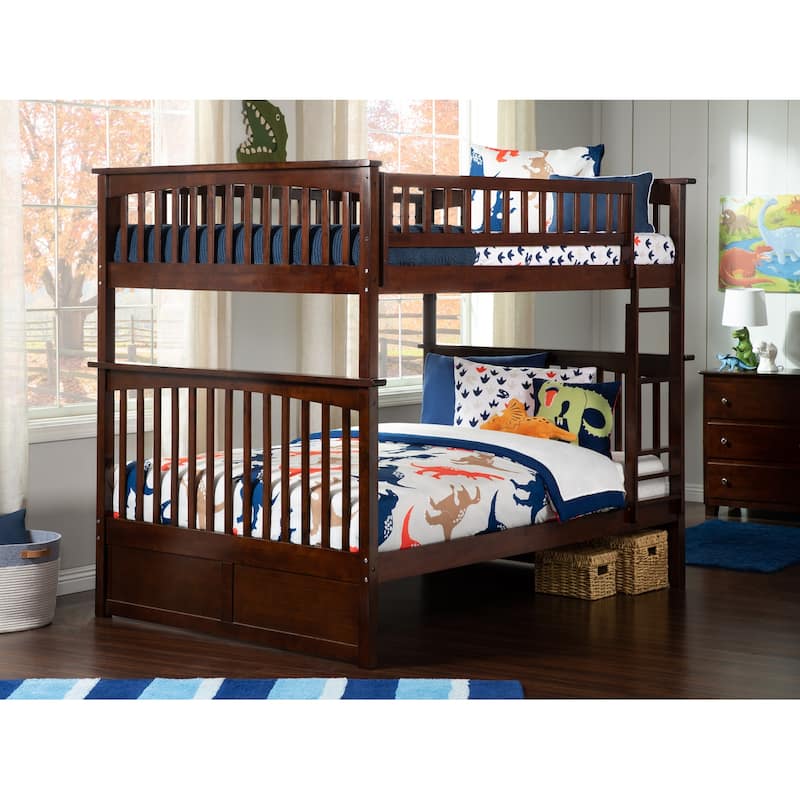 Columbia Bunk Bed Full over Full with USB Charging Station in Walnut