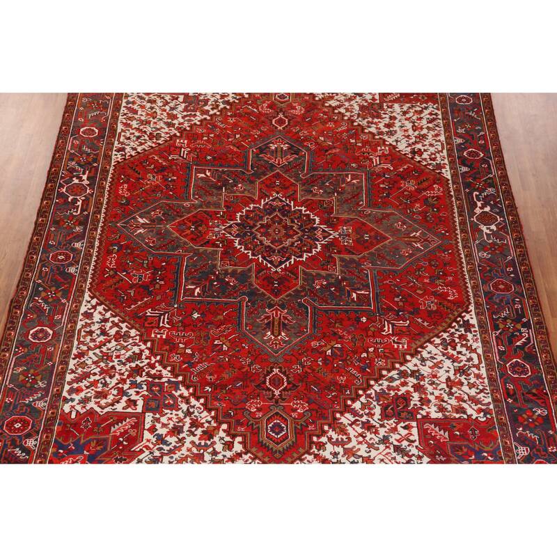 Hand Knotted Oriental 100% Wool Carpet Traditional Medallion Red Heriz Area Rug - 12' 9'' X 9' 11''
