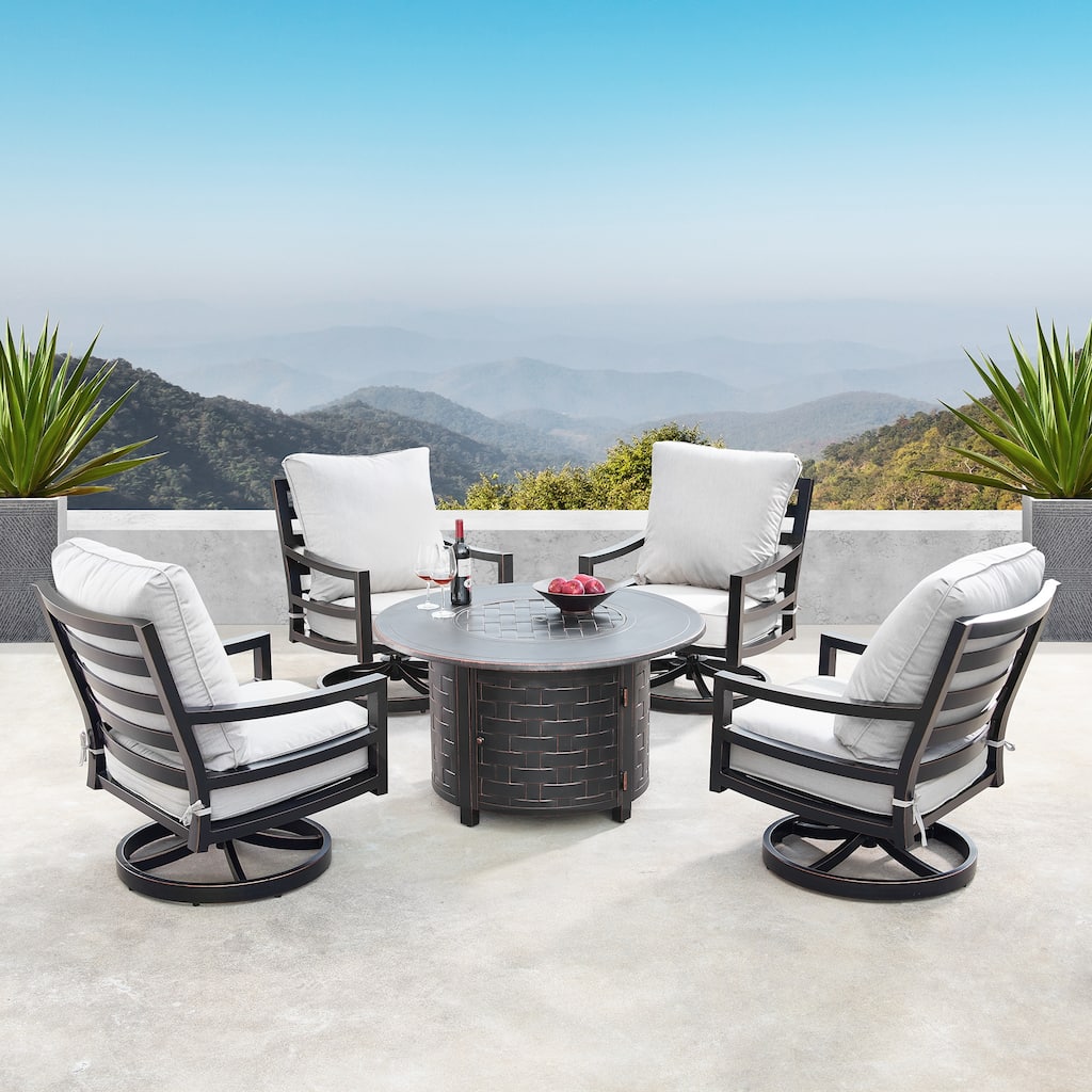 Aluminum 44in Fire Table Set with Four Swivel Rockers & Accessories