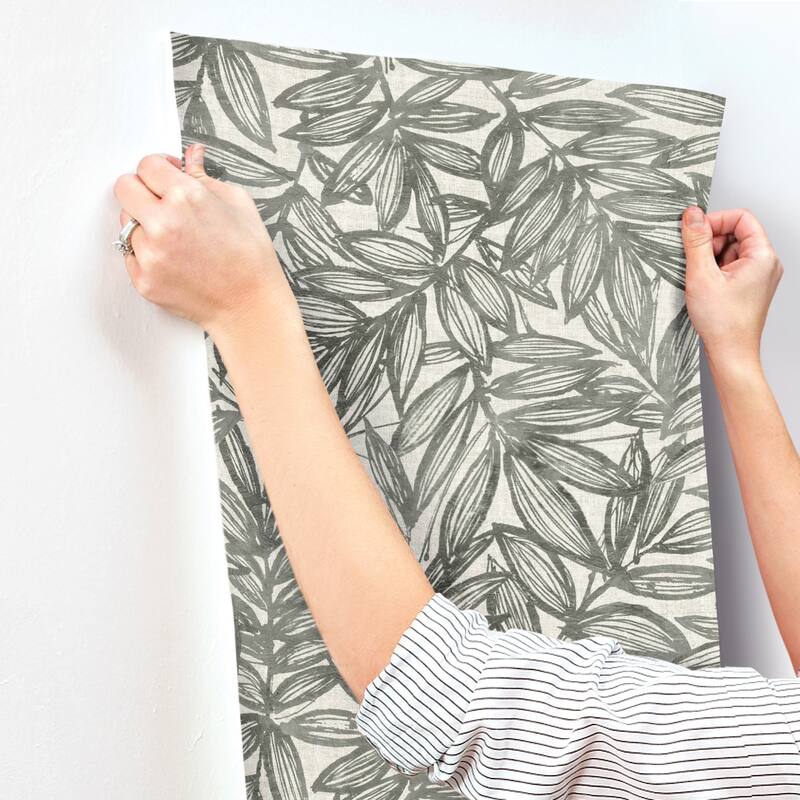 A-Street Prints Rhythmic Charcoal Leaf Wallpaper