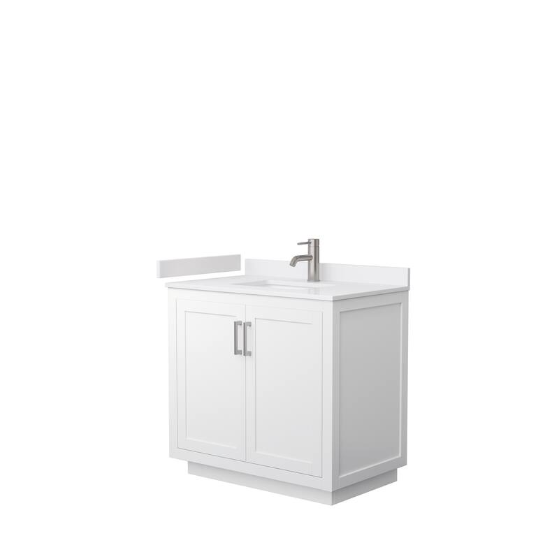 Miranda Single Vanity Set, Cultured Marble Top, No Mirror - 36-Inch Single - White, Nickel Trim, White Cultured Marble Top