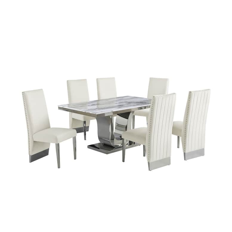 Best Quality White Marble 5 or 7 piece w/Pleated Chairs