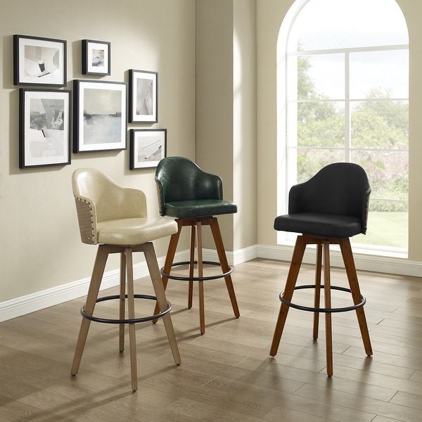 Corvus Metz Mid-century Bonded Leather Swivel Bar Stools (Set of 2). Opens flyout.
