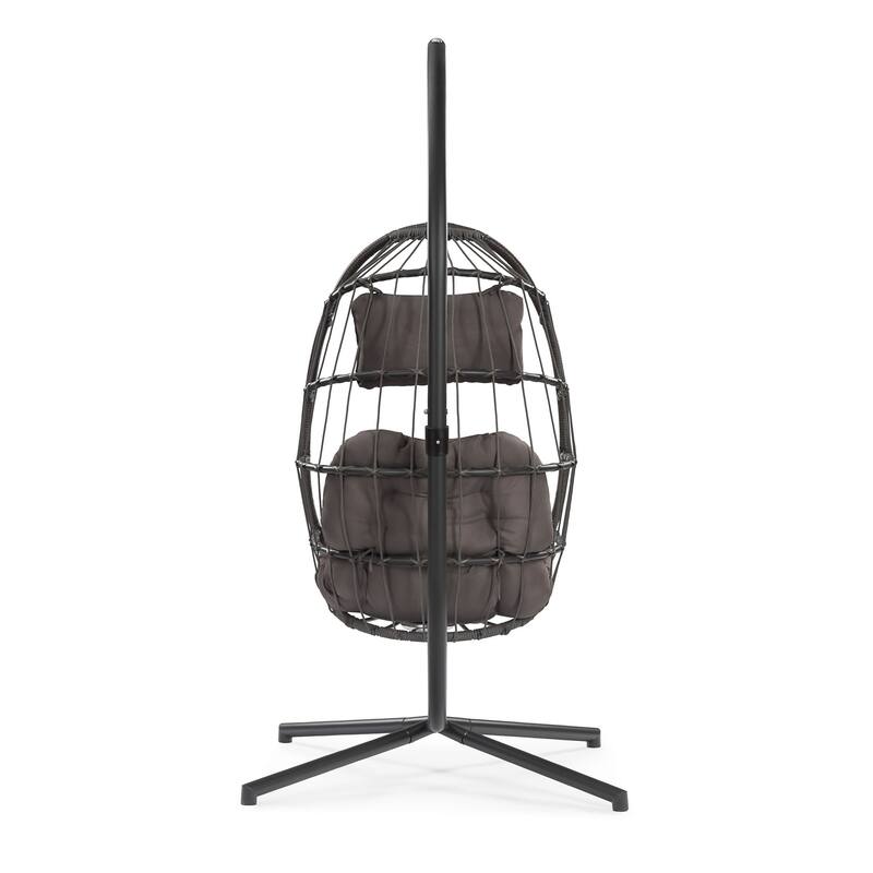 Outdoor Patio Wicker Hanging Chair Swing Chair Patio Egg Chair UV Resistant Dark Grey Cushion Aluminum frame