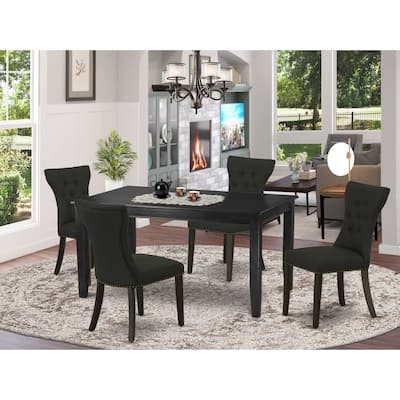 5-Piece Black Finish Solid Wood Top - Rectangular Button Tufted Dining Room Set - Seats 4