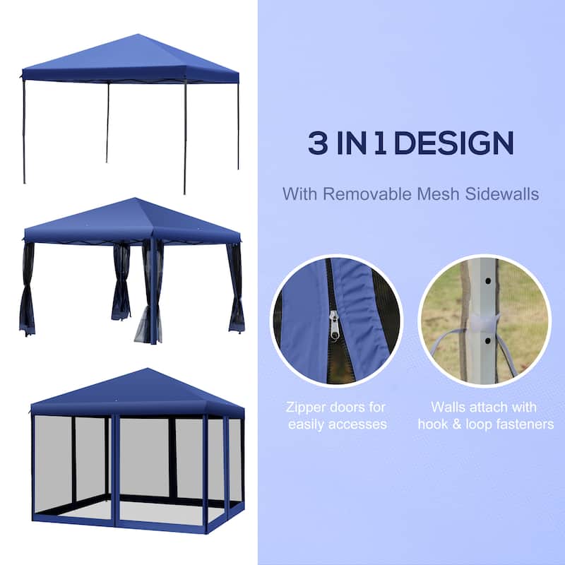 Outsunny 10' x 10' Heavy Duty Pop Up Canopy with Removable Mesh Sidewall Netting, Easy Setup Design, Outdoor Party Event