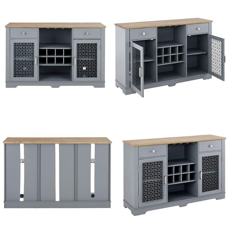 56''W Farmhouse Sideboard Buffet Bar Cabinet Modern Storage Cabinet with 2 Drawers & Glass Door - 56.46"W