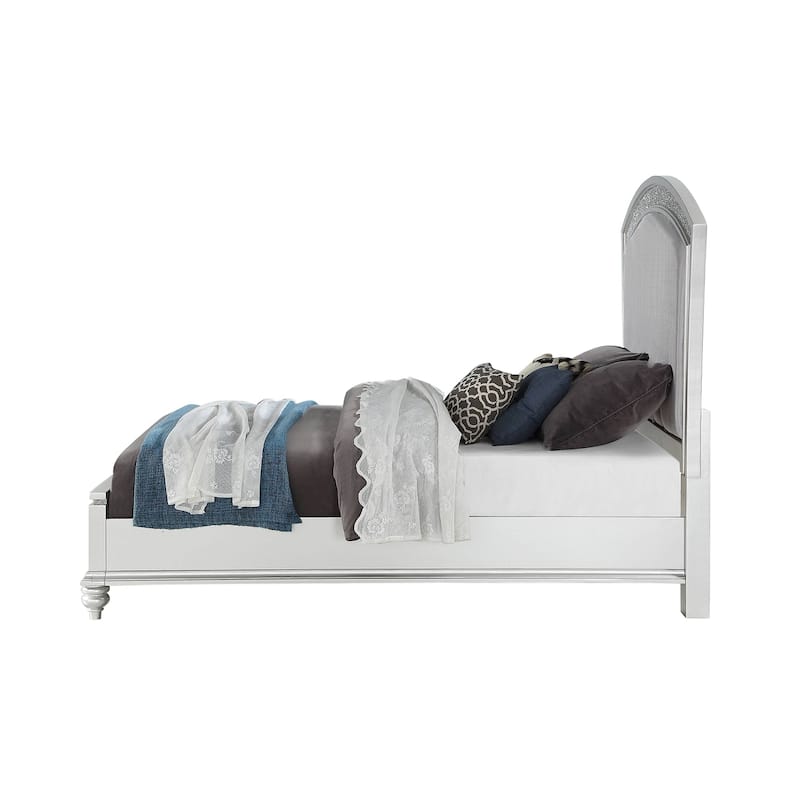 Upholstered Queen Bed with Sparkling Rhinestones Inlay in Platinum