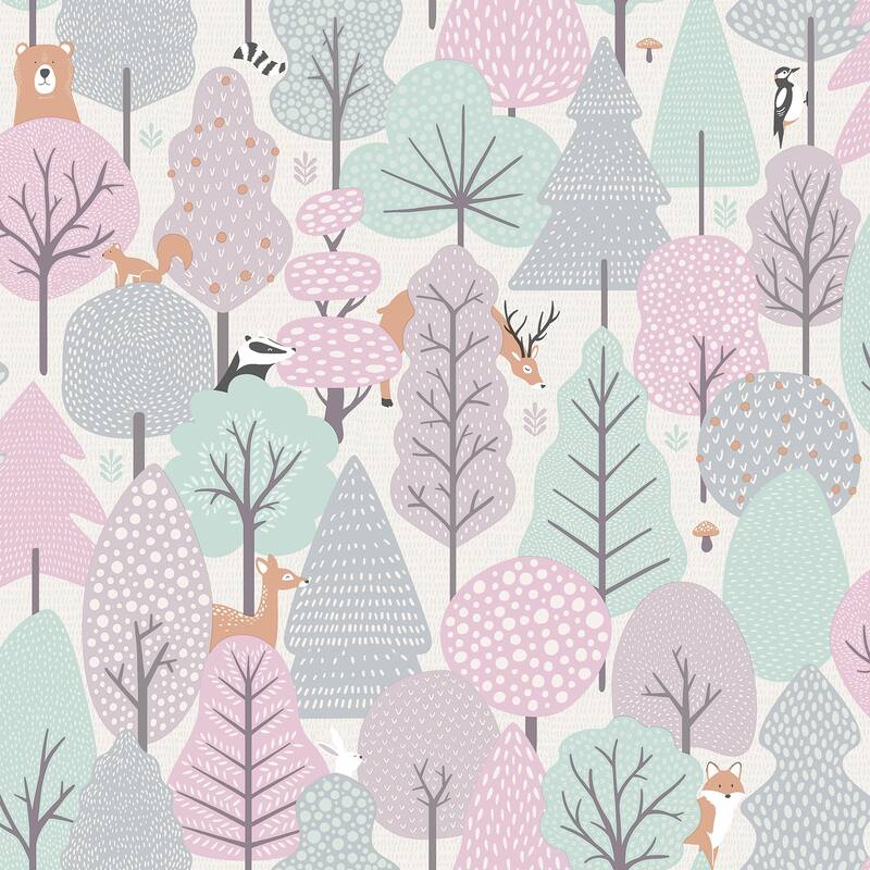 Chesapeake Quillen Pink Forest Wallpaper - 20.9 x 396 x 0.025