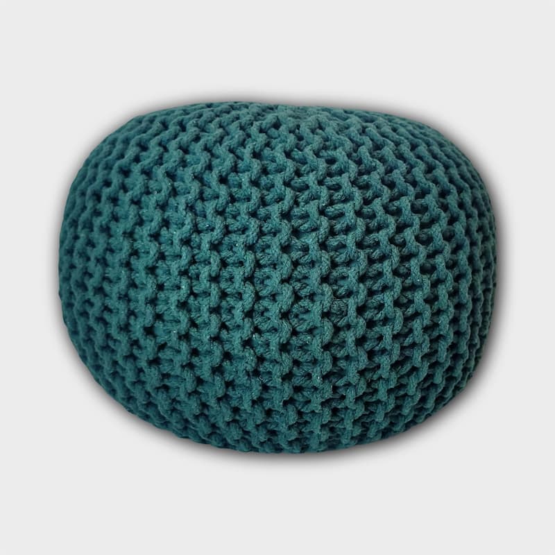AANNY Designs Lychee Knitted Cotton Round Pouf Ottoman - Bottle Green
