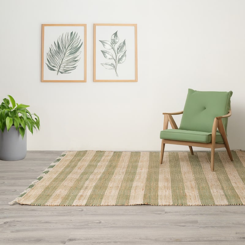 Artisan Hand Woven Jute & Cotton Green Plaid Rug-6X9 ft - 6' x 9'