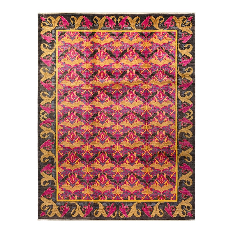 Overton Hand Knotted Wool Vintage Inspired Modern Contemporary Arts & Crafts Black Area Rug - 9' 2" x 11' 10"